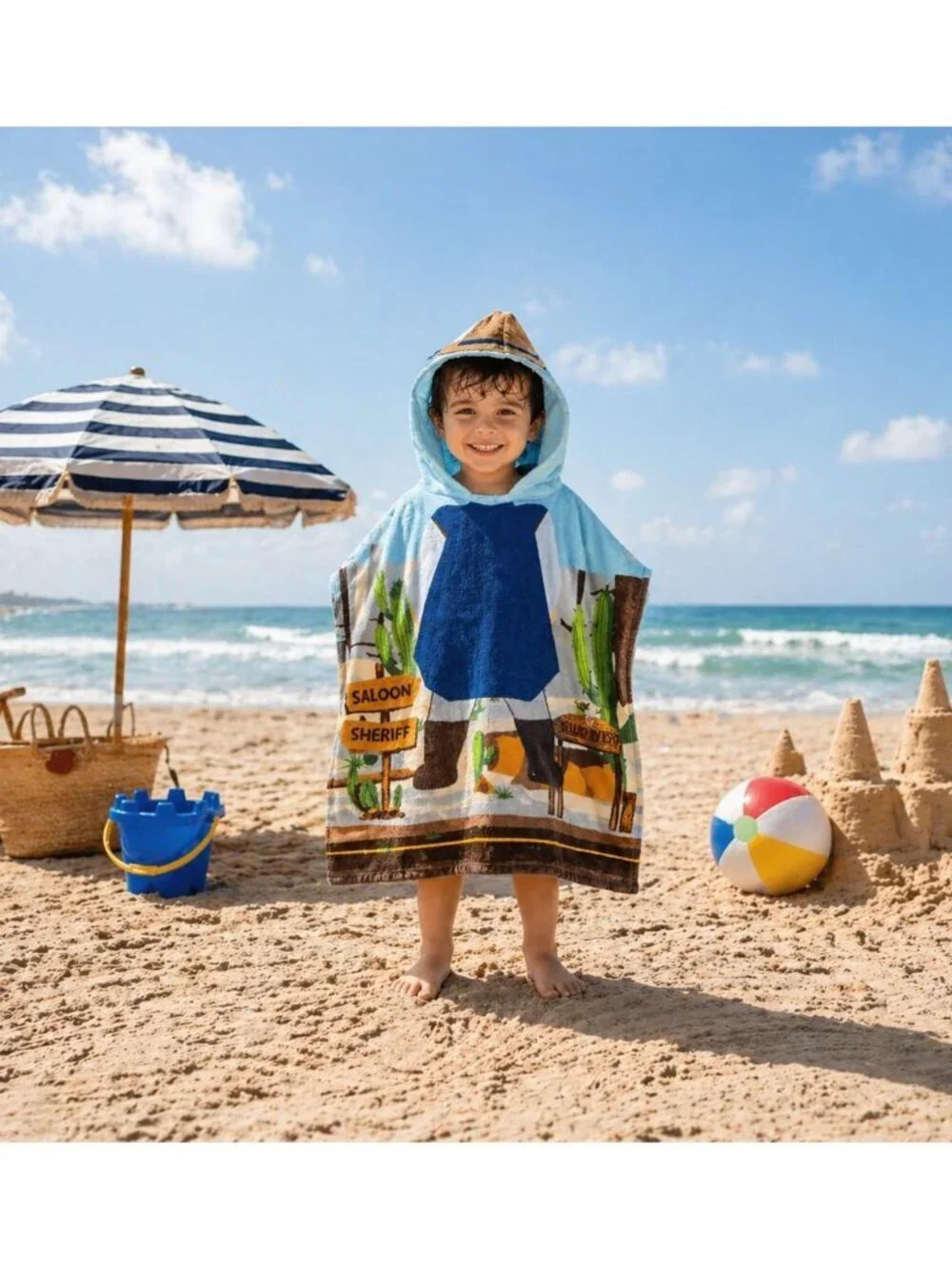 New Kids Sheriff Hooded Beach Towel Poncho Cowboy Western Saloon Bath Towel